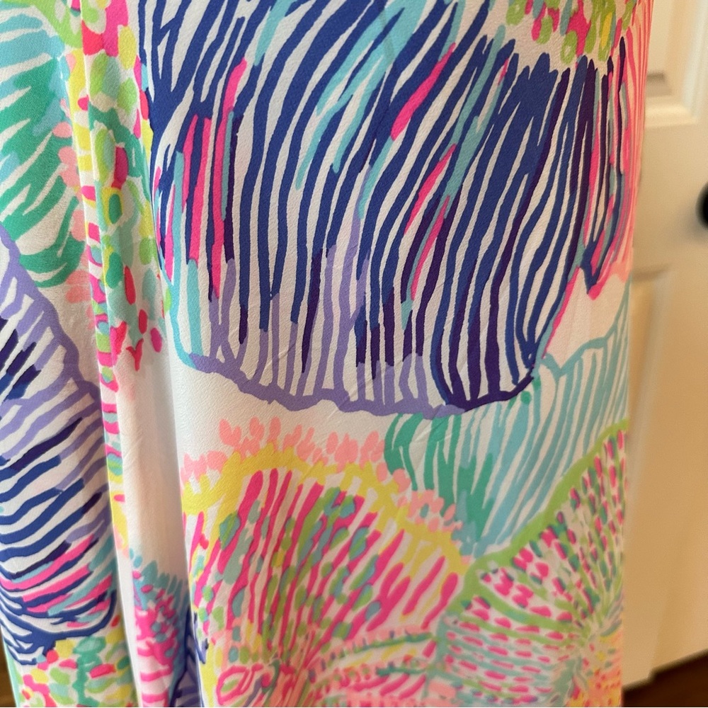 Lilly Pulitzer Sleeveless Swing Dress Pink Blue Green Tropical Print Resort S - Picture 3 of 10
